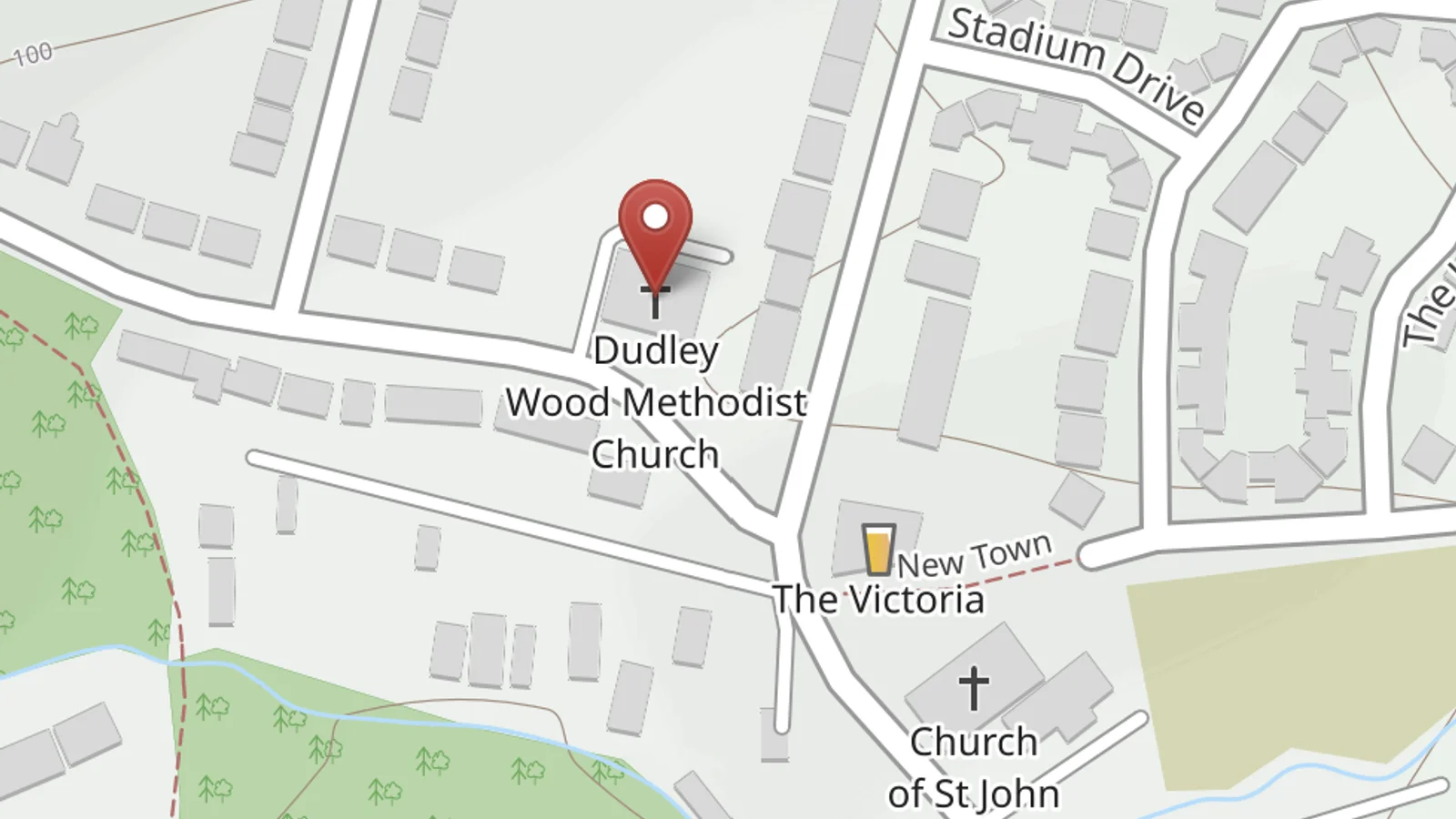 Map showing location of Dudley Wood Methodist Church
